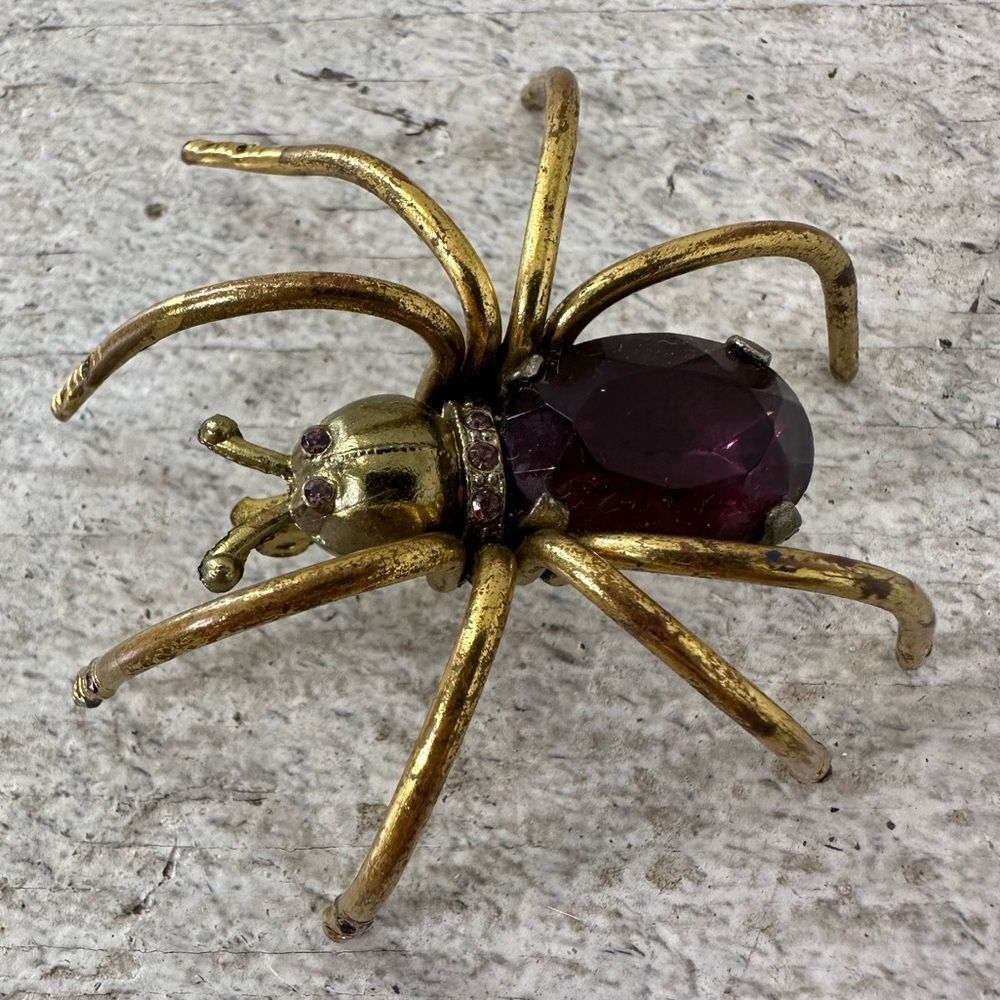 Vintage Art Deco Figural Purple Crystal Body Large Spider Brooch - Picture 10 of 10